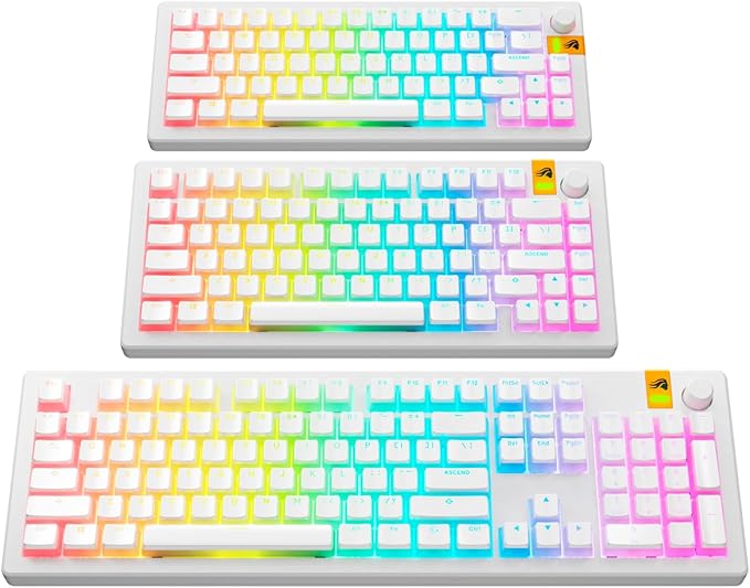 Glorious Gaming - GPBT Aura RGB Keycaps (White): Pudding Style Keycaps, Double Shot PBT, Translucent Design, Fits 100%, 75%, 65%, 60% Mechanical Keyboards, Fits ANSI, ISO, Windows & macOS
