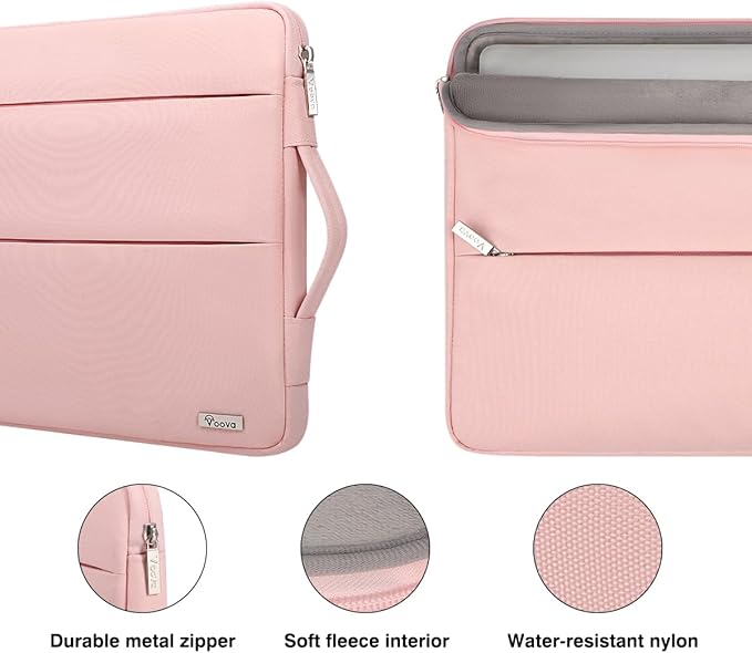 Voova 13 13.6 Inch Laptop Sleeve Case Compatible with MacBook Air 13 M1/M2/M3/M4 2020-2025, MacBook Pro 13/14, IPad Air/Pro 13, Waterproof Slim Computer Bag Cover with Handle, Sakura Pink
