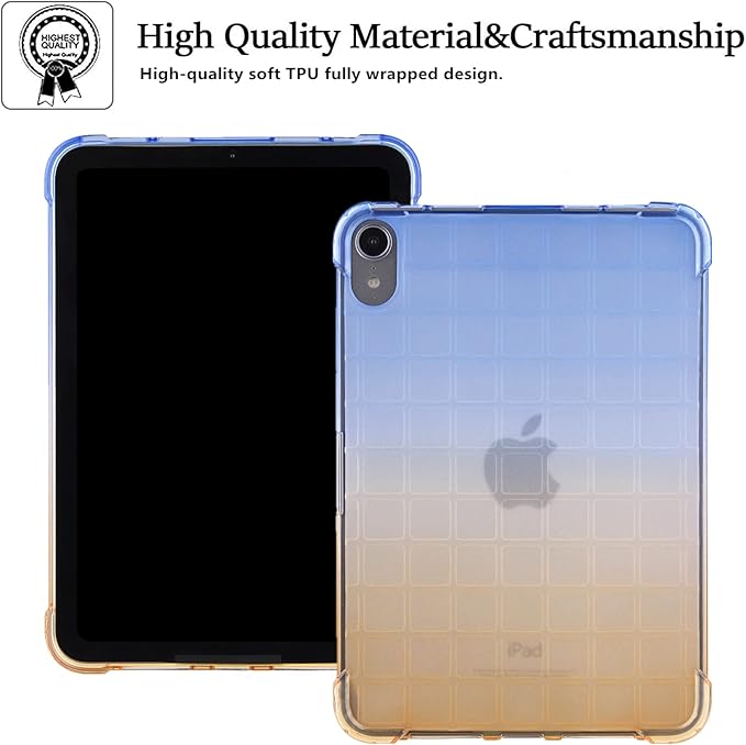 for iPad (A16) 11th Generation 11" 2025 & iPad 10th Generation Case 10.9 inch 2022, Lightweight Thin Translucent Soft TPU Back Shockproof Matte Clear Silicone Gradient Shell, Blue & Yellow