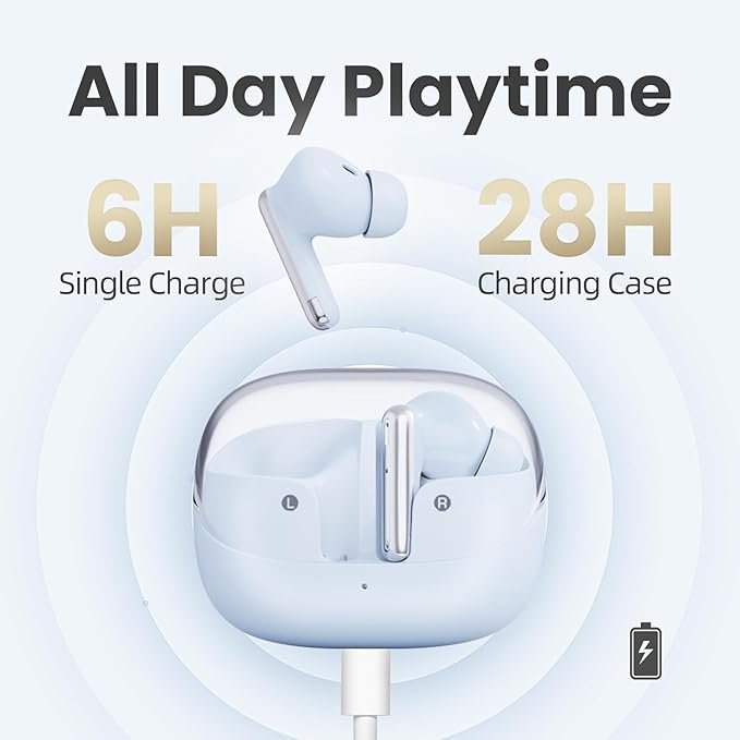 SHANLING Wireless Earbuds MTW60 Bluetooth 5.3, 34H Playtime HiFi Ear Buds with Noise Cancelling Mic, 13mm Dynamic Driver, IPX4 Waterproof Sports Earphones, Type-C Charging Case Headphones - Cream
