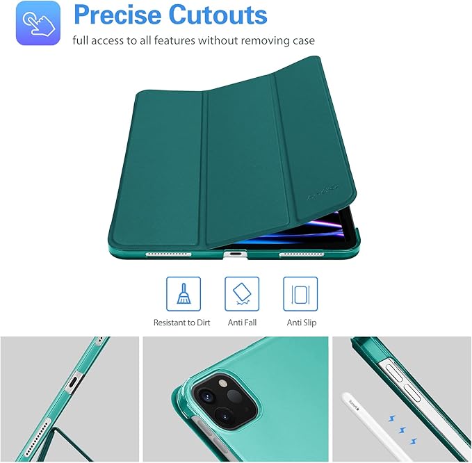 ProCase for iPad Pro 11 Inch Case 2022/2021/2020/2018(4th/3rd/2nd/1st Generation), iPad Pro 11" Slim Stand Hard Back Cover Shell Smart Folio Compatible with Pencil/Support Auto Wake/Sleep -Emerald