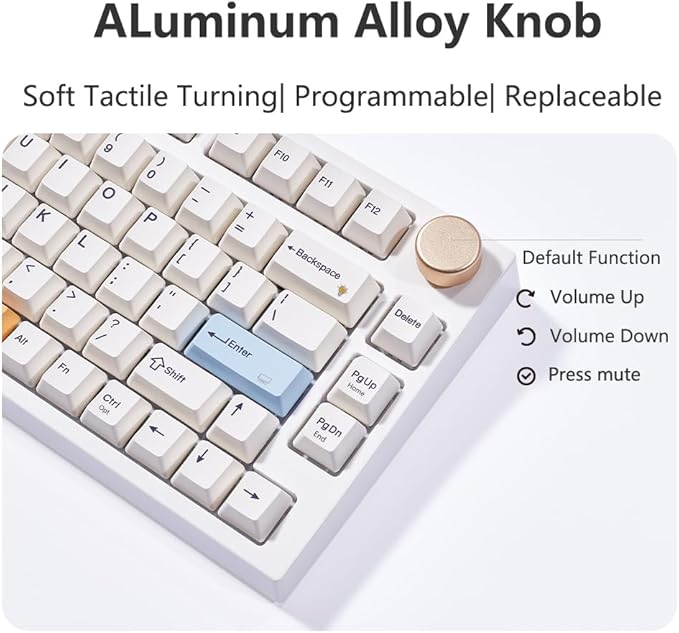 NJ80-AP Wireless Mechanical Keyboard with Knob Bluetooth 5.0/2.4G/Wired Connection 75% Hot Swappable Custom RGB Programmable Gaming Keyboard with PBT Keycap for Win Mac