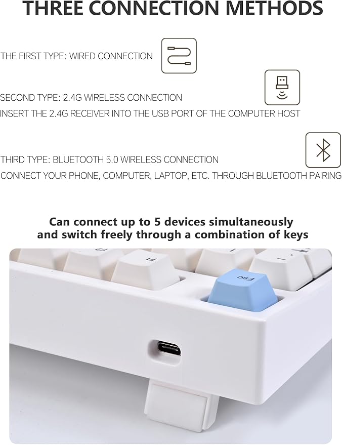 NJ80-AP Wireless Mechanical Keyboard with Knob Bluetooth 5.0/2.4G/Wired Connection 75% Hot Swappable Custom RGB Programmable Gaming Keyboard with PBT Keycap for Win Mac