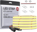 BTF-LIGHTING FCOB COB LED Strip Flexible High Density Uniform Light 8W/m 16.4FT DC24V Natural White 4000K CRI 90+ 8mm Width Dimmable LED Ribbon for Indoor Decor(No Adapter or Controller)