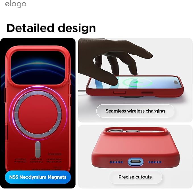 elago for iPhone 17 Pro Case, Premium Magnetic Silicone Case, Compatible with MagSafe, Liquid Silicone Material, Protective Cover, Shockproof, Slim Phone, 6.3 inch (Red)
