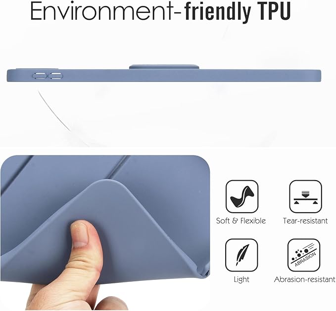 Shockproof Case for iPad 10th/11th Gen, TPU & Hard PC Back Cover with Kickstand Feature Screen & Camera Defense Cleaning Cloth + Stylus Included for iPad 11th 10th Gen, Lavendergray