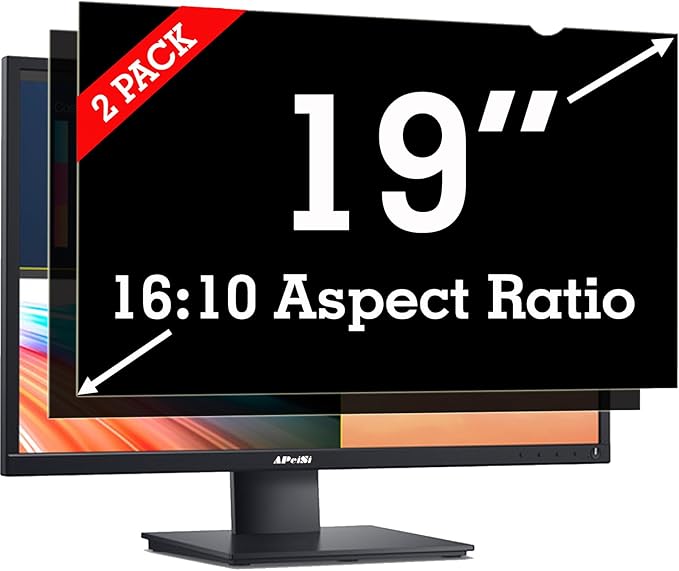 [2 Pack] 19 Inch Privacy Screen Filter for Widescreen 16:10 Monitor | Privacy Shield | Anti-Glare | Anti-Blue light | Eye Protection | Anti-SPY | Computer Security Private Filter Protector