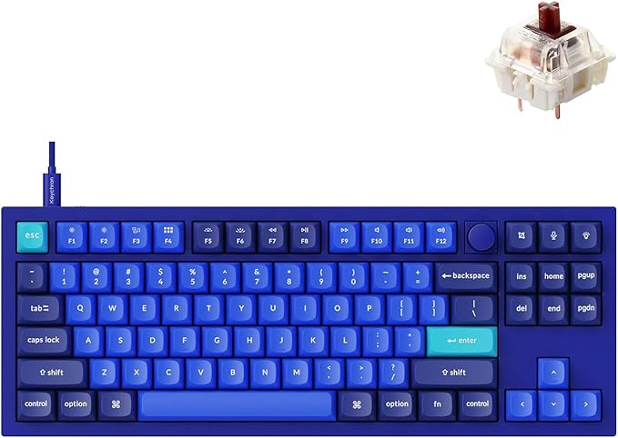 Keychron Q3 Wired Custom Mechanical Keyboard Knob Version, TKL Tenkeyless QMK/VIA Programmable Macro with Hot-swappable Gateron G Pro Brown Switch Compatible with Mac Windows Linux (Blue)