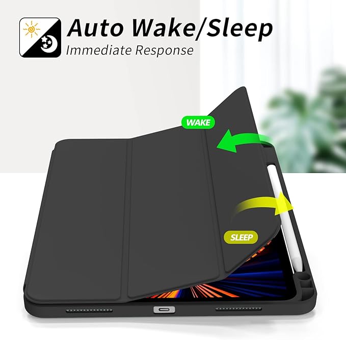 kenke Case for iPad Pro 11 Inch 4th/3rd/2nd Generation (2022/2021/2020) with Pencil Holder, Slim Trifold Smart Cover with Soft TPU Back, Support 2nd Gen Pencil Charging, Auto Sleep/Wake, Black
