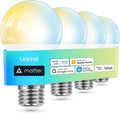 Linkind Matter Smart Light Bulb, Soft White to Daylight Tunable Alexa Light Bulbs, Smart Bulbs Work with Apple Home, Alexa, Google Home, SmartThings, 2.4GHz Wi-Fi LED, A19 E26, 800LM, 60W (4-Pack)