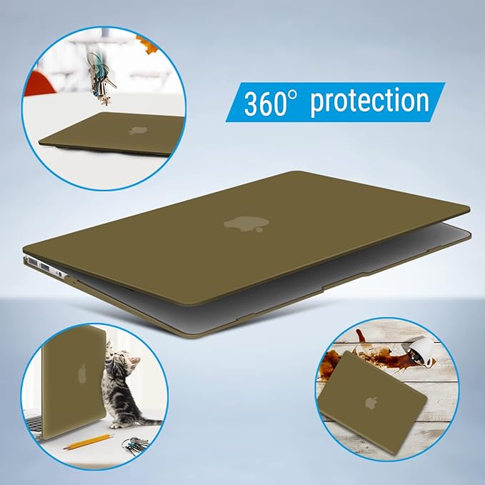 IBENZER Compatible with Old Version MacBook Air 13 Inch Case (2010-2017 Release). Models: A1466 / A1369, Plastic Hard Shell Case with Keyboard Cover for Mac Air 13, Olive Green, A13OLGN+1