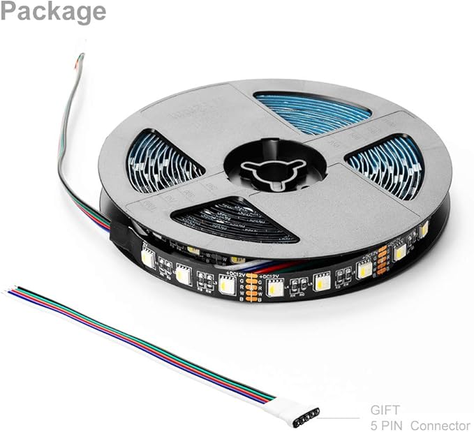 BTF-LIGHTING RGBW LED Strip Lights,UL Listed,5050 4 Colors in 1 RGB + 6000K-7000K Cool White,12V DC,16.4ft/5m 60LEDs/m 12mm Black PCB, IP30 for Home Decoration(No Adapter or Controller)