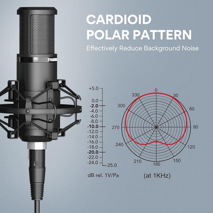 MAONO XLR Condenser Microphone, Professional Cardioid Studio Mic with Boom Arm, Pop Filter, Compatible with Audio Interface and Mixer for Streaming, Podcasting, Vocal Recording, Music, PM320S