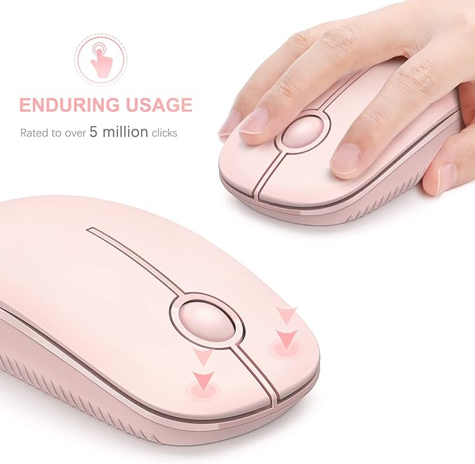 Unipows Wireless Mouse - 2.4G Slim Portable Computer Mouse with Nano Receiver, Less Noise Mobile Optical Mice for Notebook, PC, Laptop, Computer, Mac (Pink)