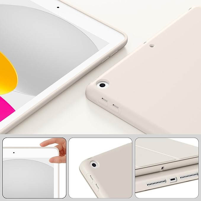 Smart Case for iPad 10.2 Inch 2021/2020/2019, for iPad 9th/8th/7th Generation Without Pencil Holder, Shockproof Cover with Soft TPU Back, Thin& Lightweight, Auto Sleep/Wake, White Cream