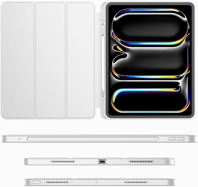 iMieet Case for iPad Pro 11 Inch (M5) 2025 /(M4) 2024 5th Gen, Trifold Stand Smart Cover with Pencil Holder and Soft TPU Back, Auto Wake/Sleep (Light Gray)