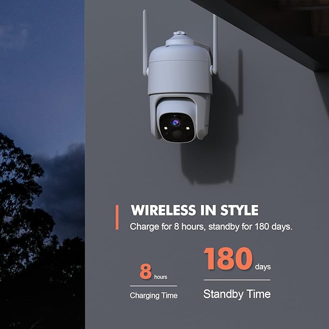 Dzees 360° PTZ Security Cameras Wireless Outdoor WiFi, 2K Powered Home Security Camera Indoor, Spotlight & Siren, Color Night Vision, 2-Way Talk, AI Motion Detection, IP66, Cloud Stroage