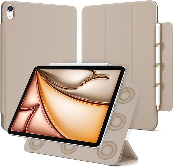 for iPad Air 13 inch M4/M3/M2 Case (2026/2025/2024,Model A3268/A3269/A3271), Auto Sleep/Wake and Magnetic Closure, Trifold Stand Case, PU Leather Cover, Support Apple Pencil Pro, Oat Coffee