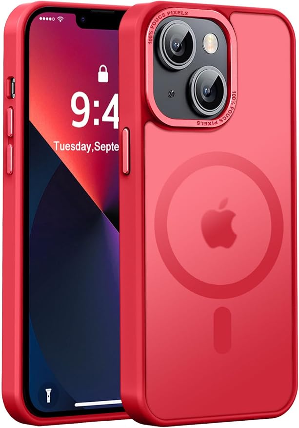 Newfuture Designed for iPhone 13 Case & iPhone 14 Case with Magnetic [13 FT Military Drop Protection] [Compatible with Magsafe] Slim Translucent Shockproof with Anti-Fingerprint Phone Case, Red