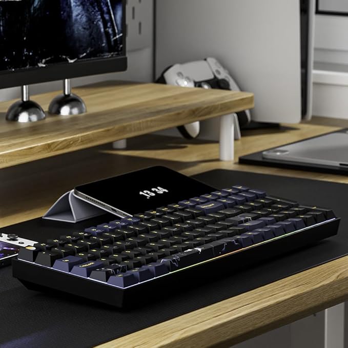 Newmen GM1000 Wireless Mechanical Gaming Keyboard,Bluetooth 2.4G/Wired Hot Swappable Custom Keyboard,RGB Backlit Mechanical Keyboards with Num Pad for Mac/Win (Blueblack Keycaps-G Silver Switch)
