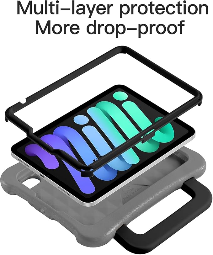 Kids Case for iPad mini 7 (A17 Pro) 2024 /iPad Mini6 2021, Light Weight Heavy Duty/Shockproof/Drop Proof with Handle/Kickstand, Child Friendly Cover for iPad mini 7th/6th Gen 8.3inch (Grey)