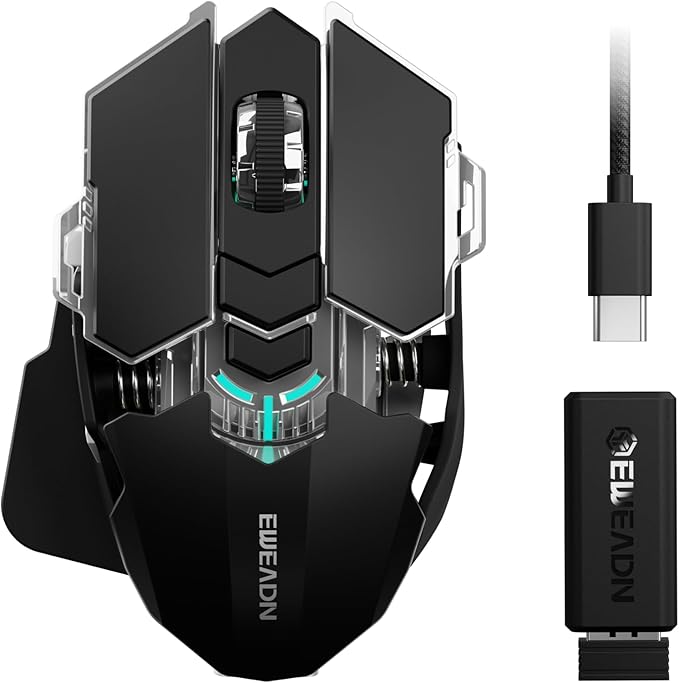 EWEADN G5 Wireless Gaming mouse, 12800 Adjustable DPI Ergonomic Mouse with 6 RGB Backlit Modes, Rapid Fire Key, 9 Programmable Macro Buttons, Rechargeable Bluetooth Mouse for PC/Mac/Laptop - Black