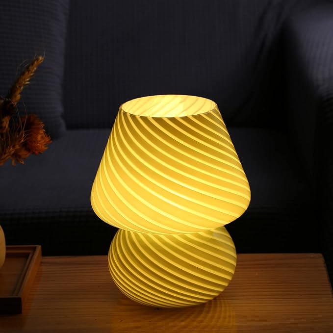 BSOD Mushroom Lamp, Glass Bedside Night Green Table Lamps Murano Vintage Small Nightstand Desklamp Swirl Light for Home Decor, Living, Bedroom, Gift (Stripe Green)