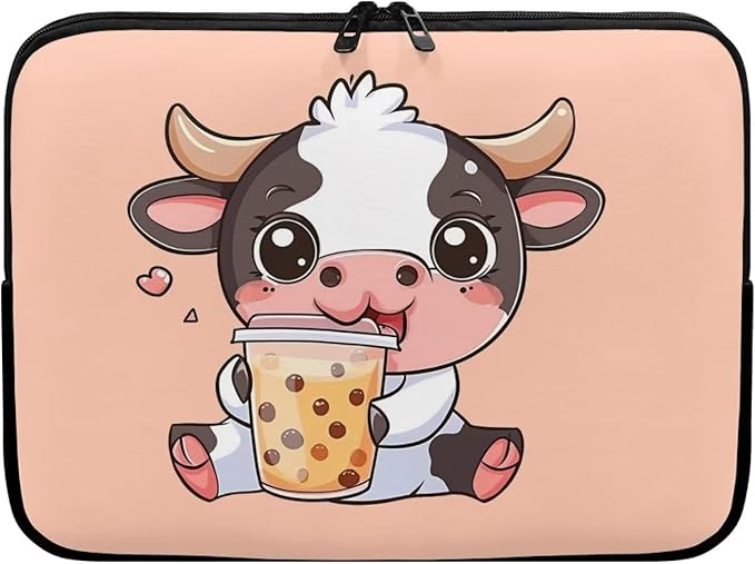 Cute Cow Laptop Protective Sleeve for Women 10 Inch Computer Sleeve Bag Zippered Pouches with Humanize Design Lap Top Case Suitable for Travel School Office Neatly Organizers