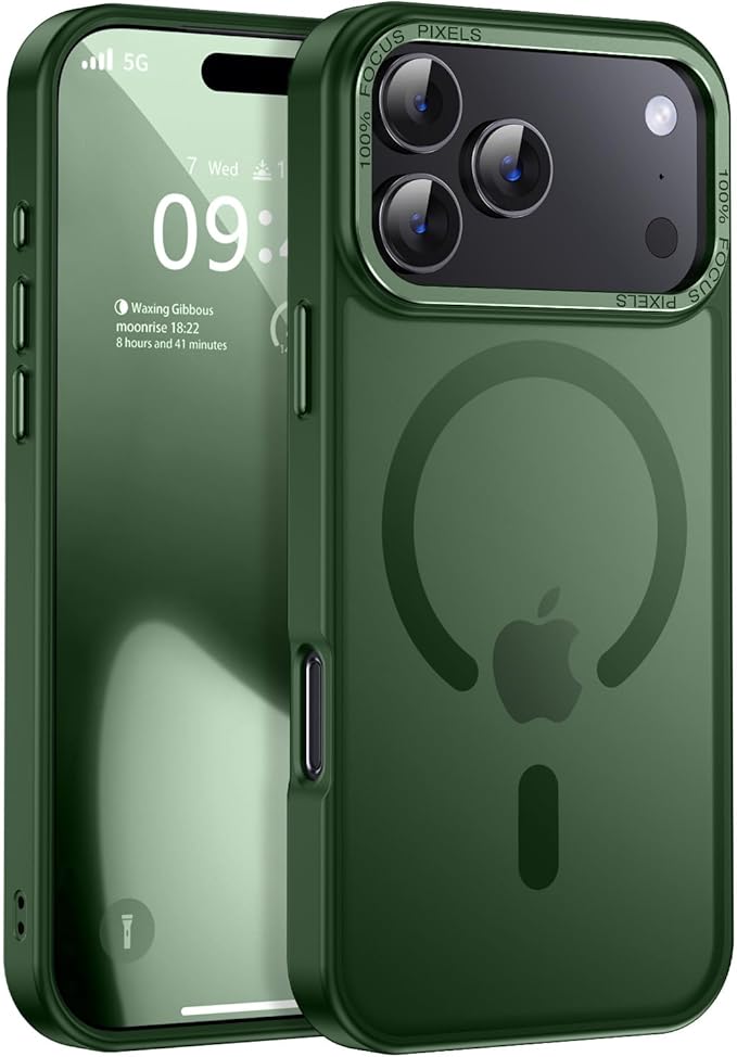 Newfuture Magnetic for iPhone 17 Pro Case [Compatible with Magsafe] [Military Grade Drop Protection] Translucent Matte Anti-Scratch Shockproof Protective Phone Cover 6.3 Inch, Dark Green