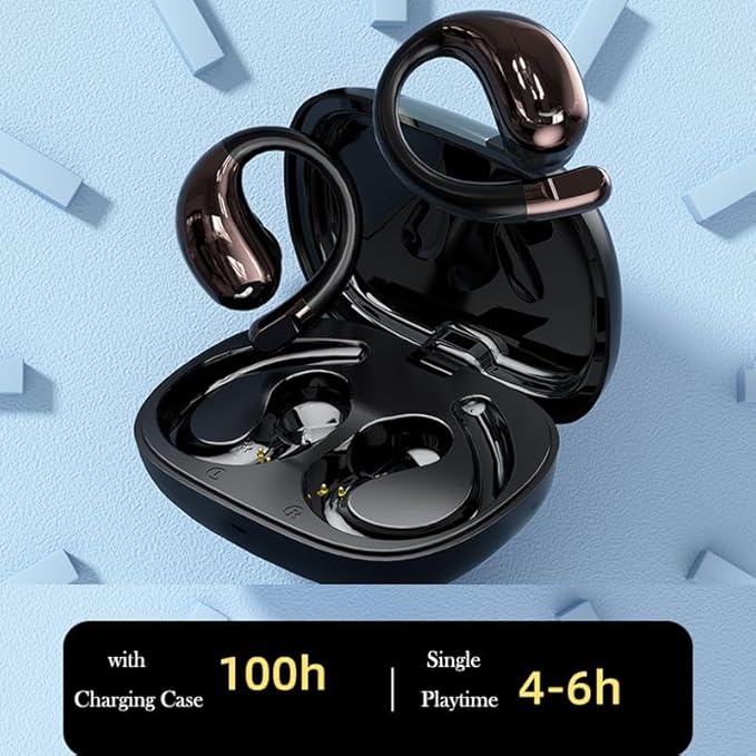 Bluetooth Headphones Wireless Earbuds in Opean/Non-Open Ear Use Earphone with Earhooks for Sport, HiFi Stereo, ENC Mic, About 40Hrs Playback for During Running/Workout, Office Black (Skin)