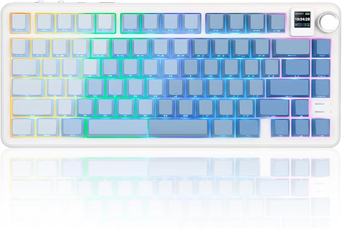Rii RK805 Wireless Gasket Mechanical Keyboard with TFT Screen and Knob,75% Creamy Gaming Keyboard with RGB Backlight,Tri-Mode BT/2.4G/USB-C,Hot Swappable,for Windows/Mac/Linux(Blue Gradient)