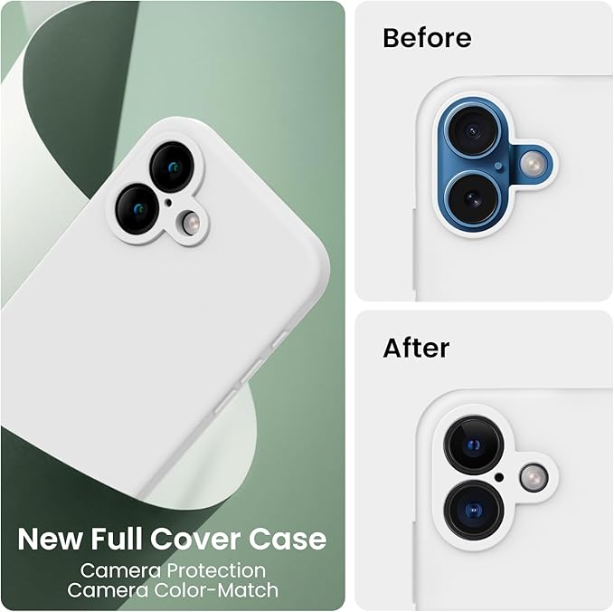 FireNova Designed for iPhone 16 Case, Silicone Upgraded [Camera Protection] Phone Case, Soft Anti-Scratch Microfiber Lining Inside, 6.1 inch, White