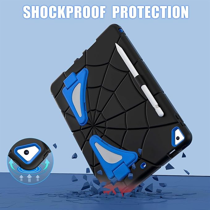 AKABEILA Compatible with Apple iPad 10.2 7th 8th 9th(2019/2020/2021) Tablet Case，Lightweight Shockproof Rugged Protective Cover with Kickstand for Kids Children Boys Babies Black Blue