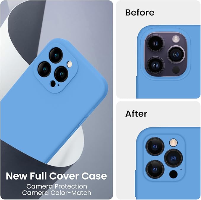 FireNova Designed for iPhone 14 Pro Case, Silicone Upgraded [Camera Protection] Phone Case, Soft Anti-Scratch Microfiber Lining Inside, 6.1 inch,Blue