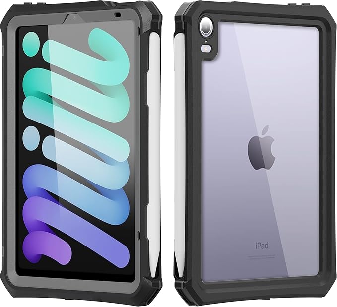 Waterproof Case Compatible with iPad mini 7&6 6th Generation 8.3 Inch, Full Body Heavy Duty Protection with Built-in Screen Protector, Pencil Holder, Strap, Shockproof Tablet Case