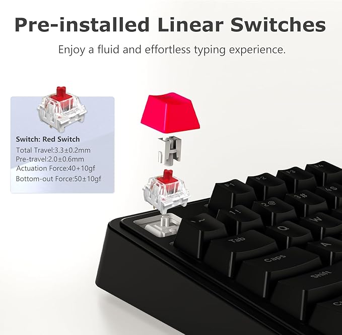 FIRSTBLOOD ONLY GAME. AK980 Gaming Mechanical Keyboard - 101-Key Hot-Swap Gasket Mount USB Wired Keyboard with Pre-Lubed Red Switches, NKRO, for Esports (Black-Red)