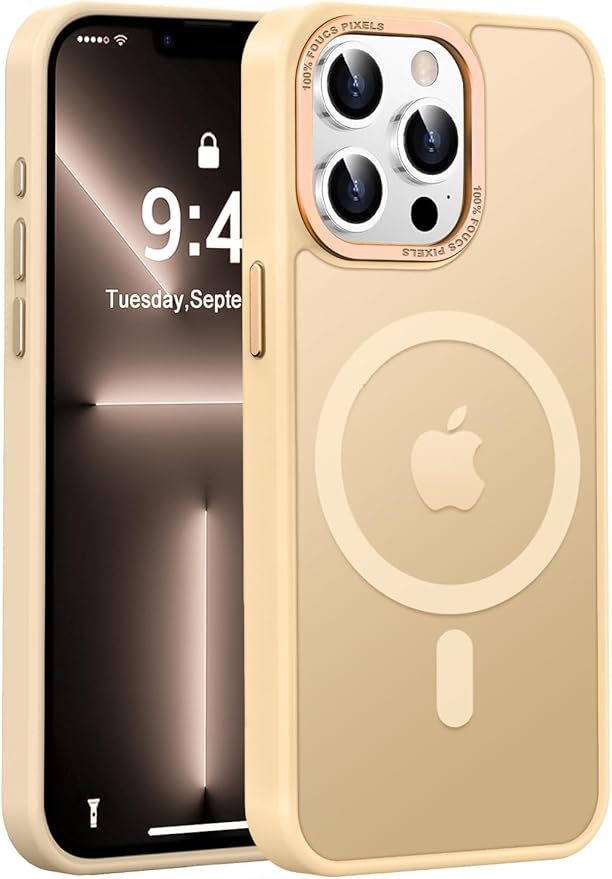 Newfuture Designed for iPhone 13 Pro Max Case with Magnetic [13 FT Military Drop Protection] [Compatible with Magsafe] Slim Translucent Matte Shockproof with Anti-Fingerprint Phone Case, Creamy Yellow