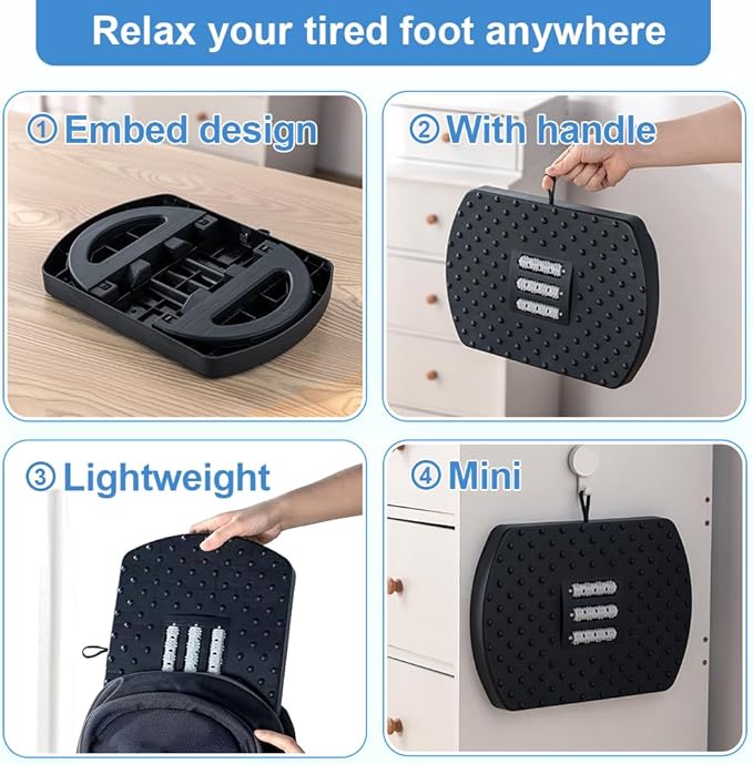 CasaZenith Under Desk Footrest, Foot Rest for Under Desk at Work, Ergonomic Foot Stool for Office Desks, Small Rocking Footrest with Massage Roller&Portable Handle, Leg Rest, 13" L x 9.2" W x 4.7" H