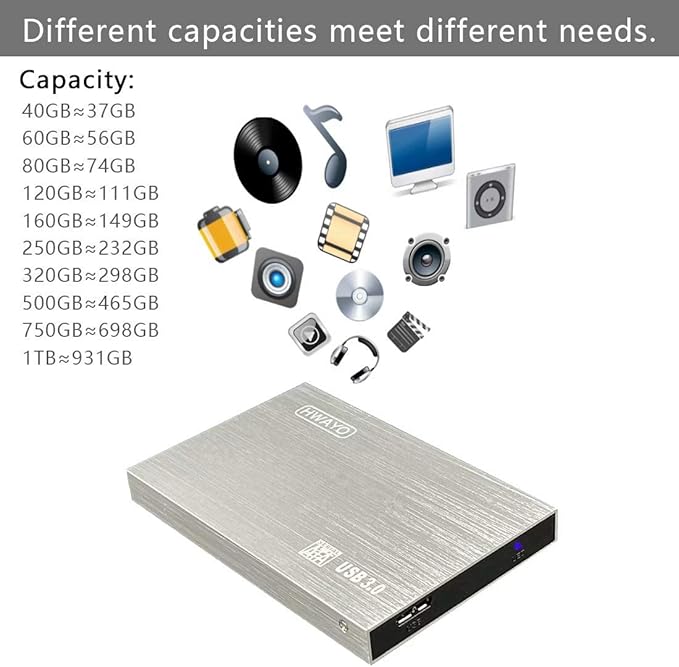 HWAYO 2.5'' HDD 320GB Ultra Slim Portable External Hard Drive USB3.0 Storage for Xbox One Console, PC, Laptop, MacBook (Silver)