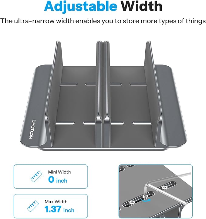 OMOTON Vertical Laptop Stand [Updated 3-Slots Version], Desktop Aluminum Mac Book Stand with Adjustable Dock Size, Fits All Mac Book, Surface, Chrome Book and Gaming Laptops (Up to 17.3 inch), Grey