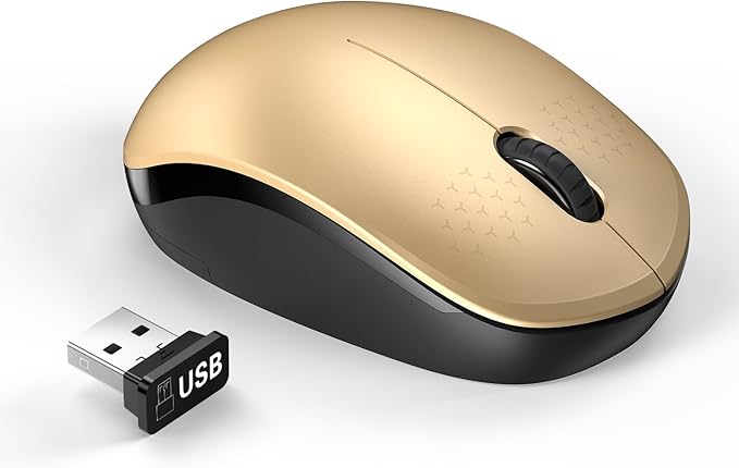 seenda Wireless Mouse for Laptop, 2.4G Noiseless Mouse with USB Receiver - Optical Tracking Portable Computer Mice for Chromebook, PC, Tablet, Windows System, 24 Months Battery Life - Black & Gold