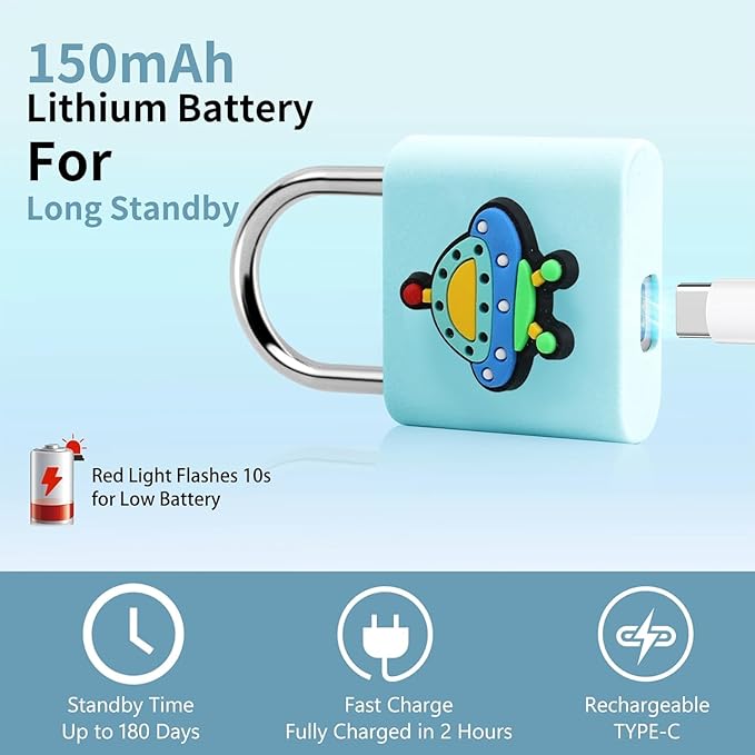 UMIKSMART Fingerprint Padlock with Silicone Protective Cover & Charm, Smart Keyless Padlock for School Locker, Gym Locker, Backpack and Travel Bag, Gift for Kids, Teens and Friends, Cosmic Blue Set