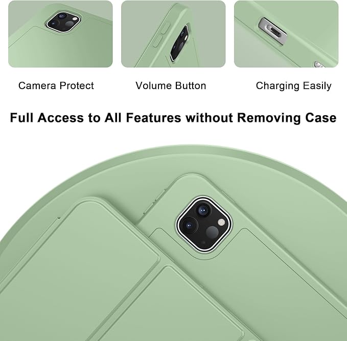 ZryXal iPad Pro 11 Inch Case (M5) 2025/ (M4) 2024 (Model: A2836/A2837/A3006), Trifold Stand Smart Cover with Pencil Holder and Soft TPU Back, Auto Wake/Sleep (Matcha Green)