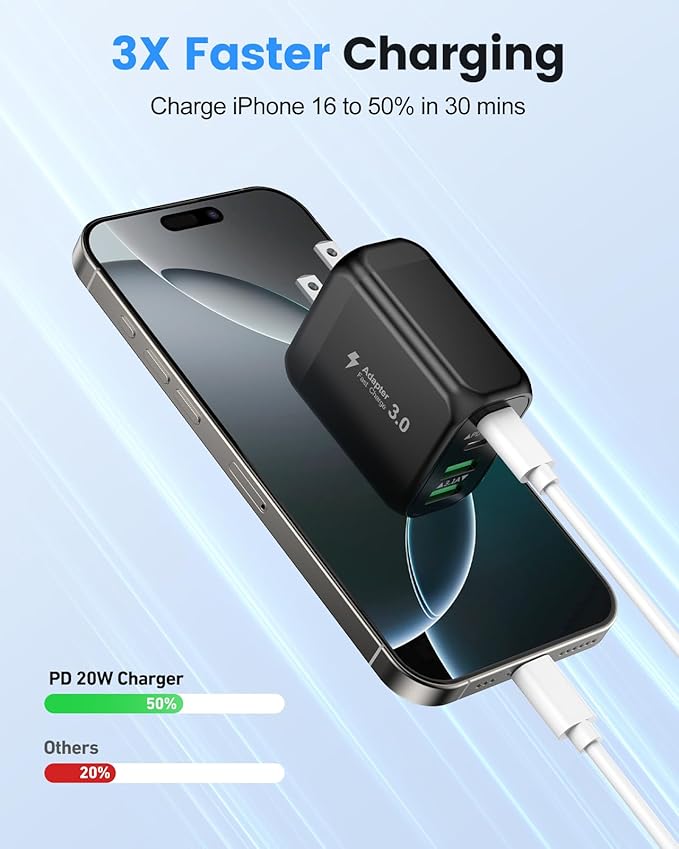 40W USB C Charger Block, 2-Pack 4-Port Fast Charging Block Power Adapter, Dual PD & QC Type-C Multiport Wall Charger for iPhone 17 16 15 14 13 12 11 Pro Max, Samsung, Tablets