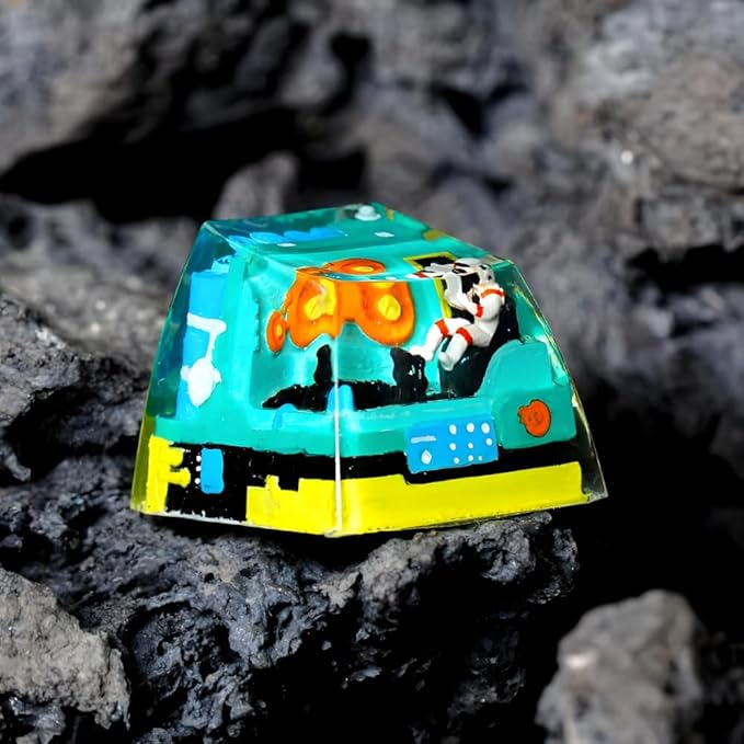 Astronaut Custom Artisan Keycap with Green Spaceship R1 SA Profile Astronauts Keycaps 1U ESC Handmade Gaming Resin Key Cap Cherry MX Switch Compatible Mechanical Keyboard Space Lover Gift