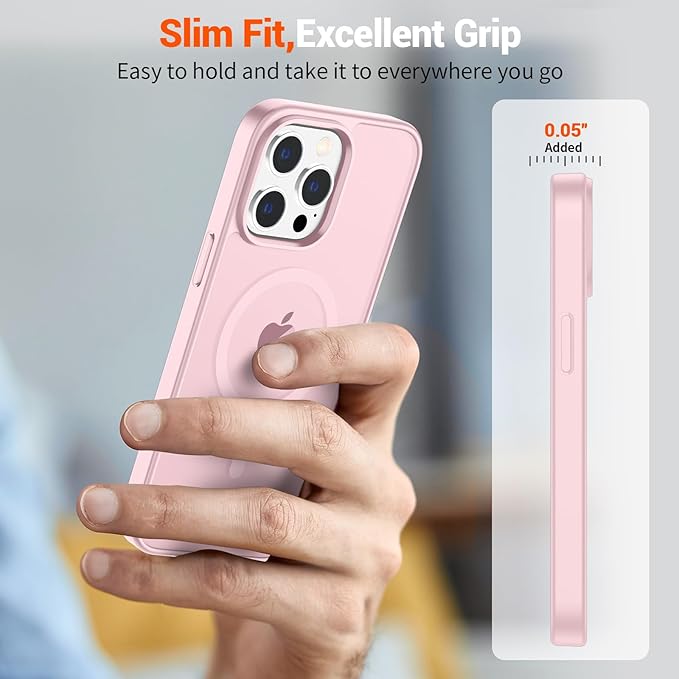 SUPFINE Magnetic for iPhone 15 Pro Case (Compatible with MagSafe) (Military Grade Drop Protection) Translucent Matte Shockproof Phone Cover,Light Pink