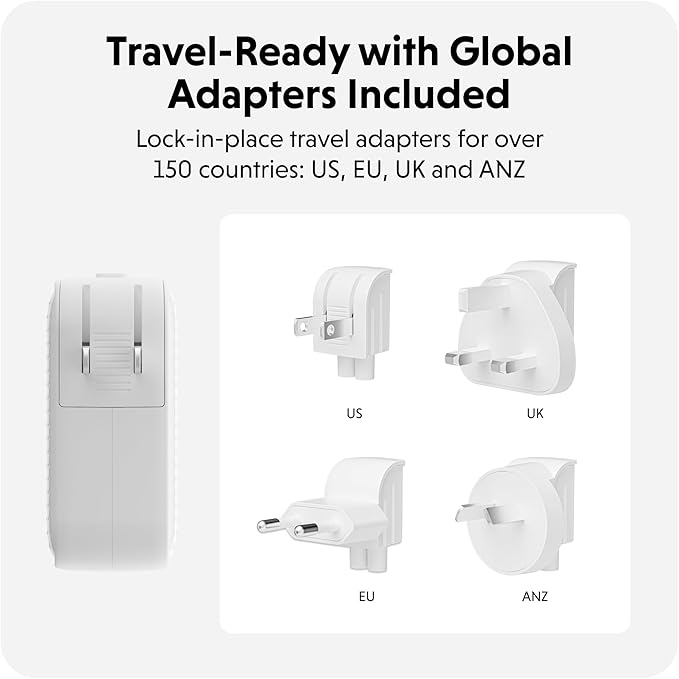 HyperJuice® 70W GaN Safety Tested Travel Charger - Tri-Port GaN Charger for iPhone, iPad, MacBook, Smartphone, & Laptop - Compact Type C Charger Fast Charging Phone Charger for 3 Devices (White)