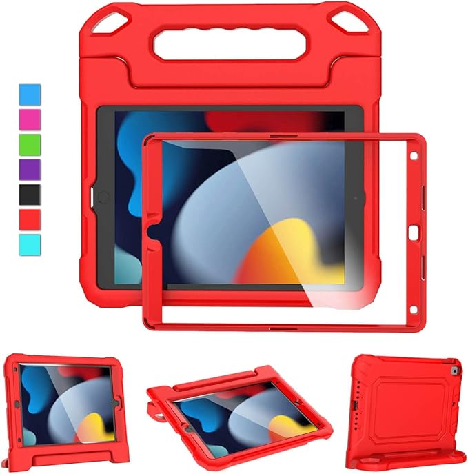 Kids Case for iPad 9th/8th/7th Generation 10.2 Inch 2021/2020/2019, Case for iPad Air 3rd Gen/Pro 10.5 Inch, Durable Shockproof Cover with Screen Protector for iPad 10.2 & 10.5, Red