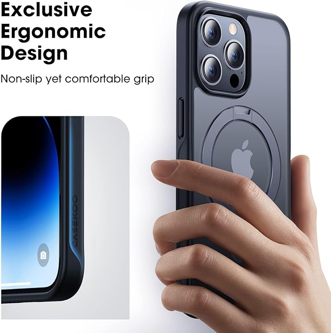 CASEKOO Designed for iPhone 14 Pro Case with Magnetic Invisible Stand [Military Drop Protection] [Compatible with MagSafe] Shockproof Slim Matte Translucent Pro Case 6.1 Inch, Black