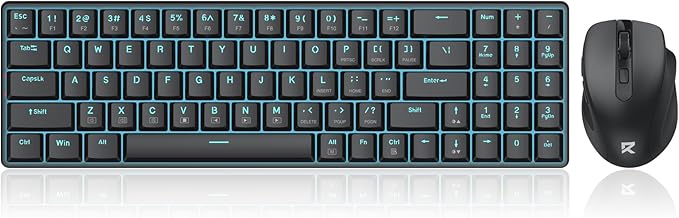 Redragon BS8773 Wireless Keyboard and Mouse Combo, 78 Keys 2.4Ghz Wireless Low-Profile Mechanical Brown Switch Keyboard w/Slim Compact Design & Single Blue Backlit, Comfort Grip 2400 DPI Max Mouse